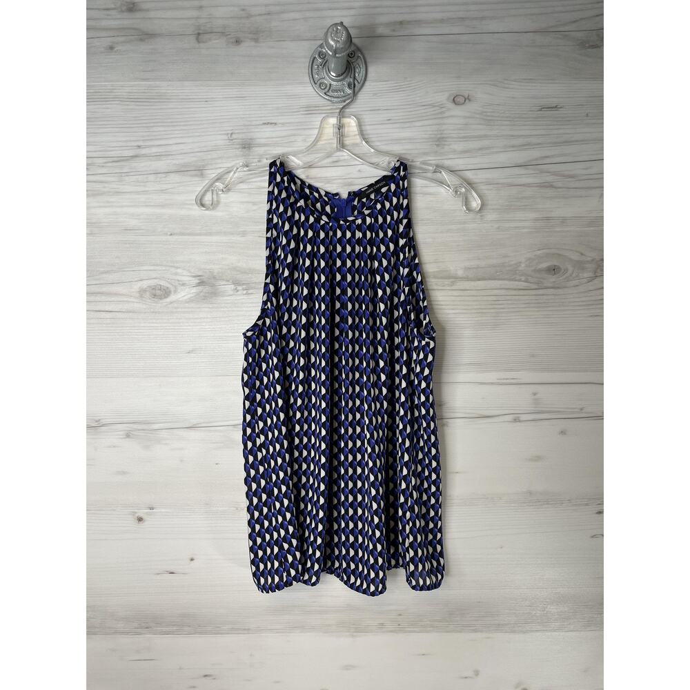 Anne Carson Shirt Womens Medium Blue Geometric Sleeveless Blouse‎ Tank Top